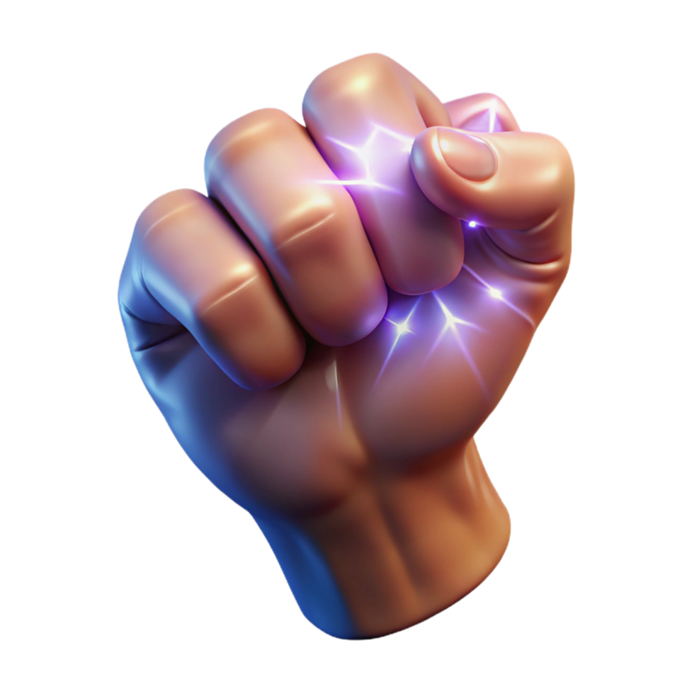 dramatic standout A powerful, clenched fist radiating magical energy. NO BACKGROUND with Transparent Background. png