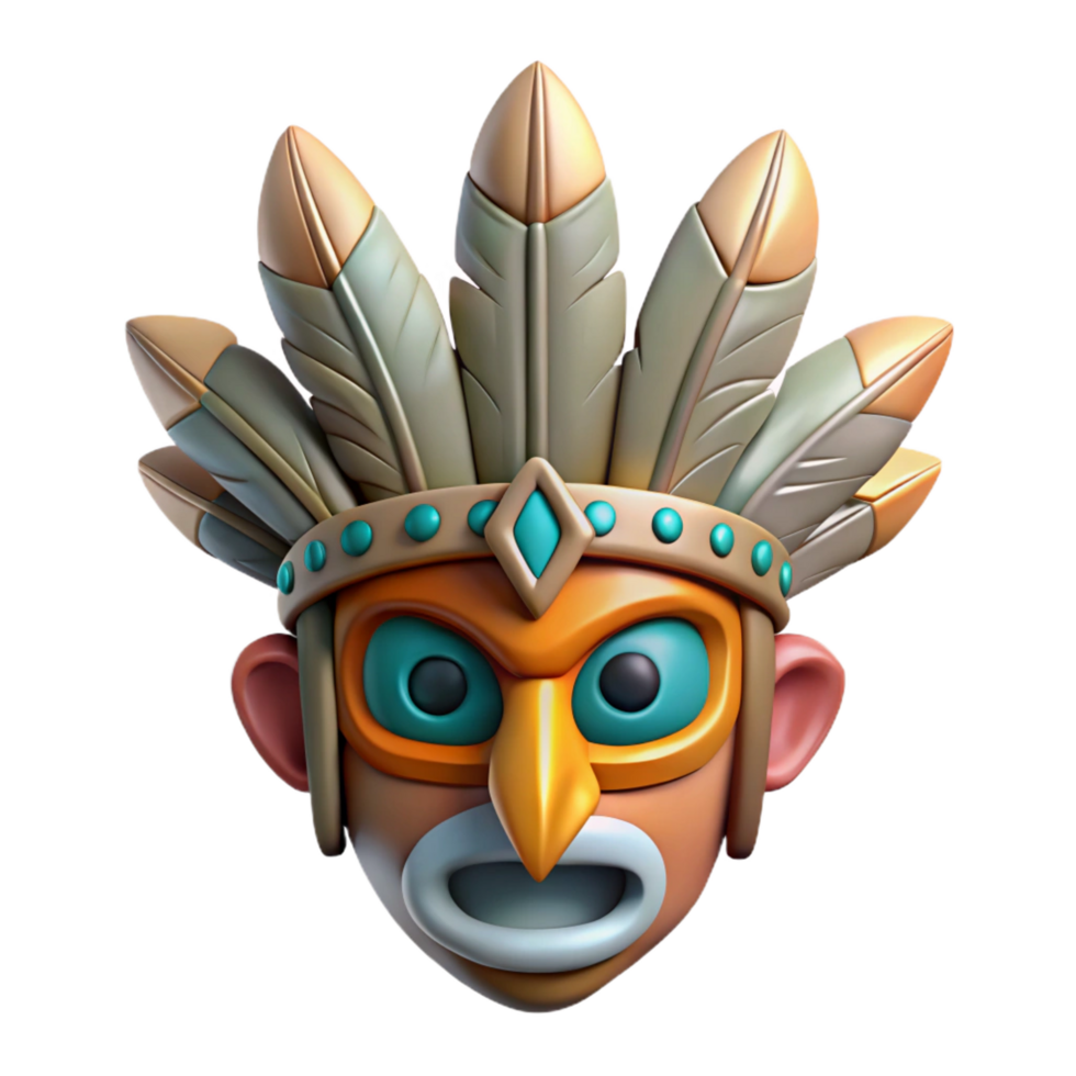 ethereal dazzling A stylized, tribal mask with intricate feather details. NO BACKGROUND with Transparent Background. flawless png