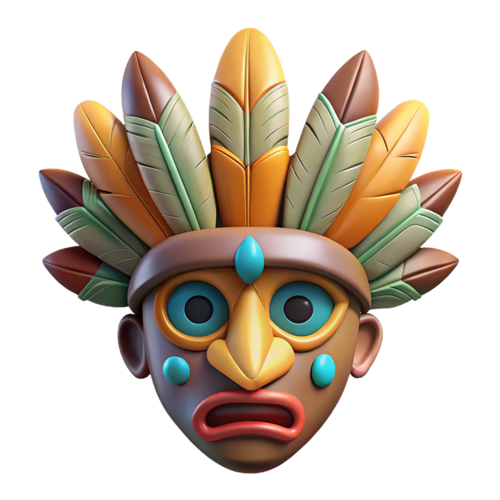 exquisite harmonious elegant A stylized, tribal mask with intricate feather details. NO BACKGROUND with Transparent Background. professional png