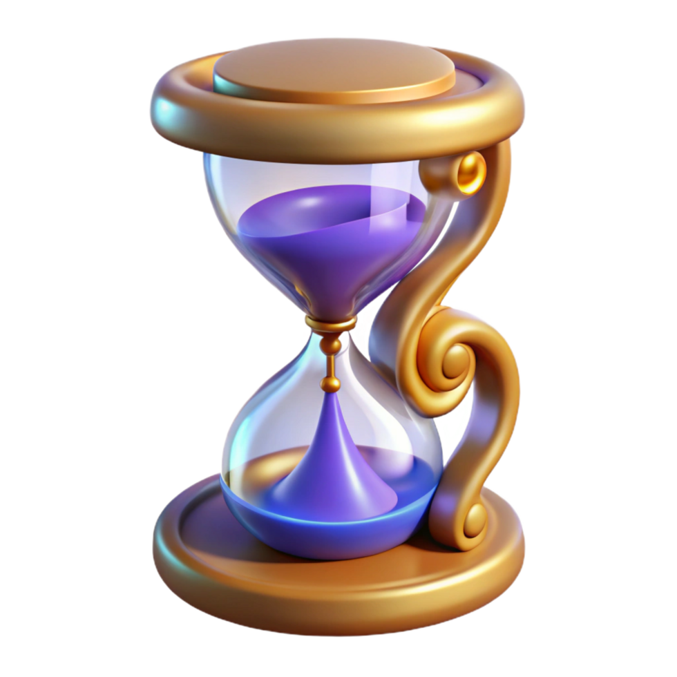 extraordinary intense organic A stylized hourglass with swirling sand and magical runes. NO BACKGROUND with Transparent Background. museum quality png