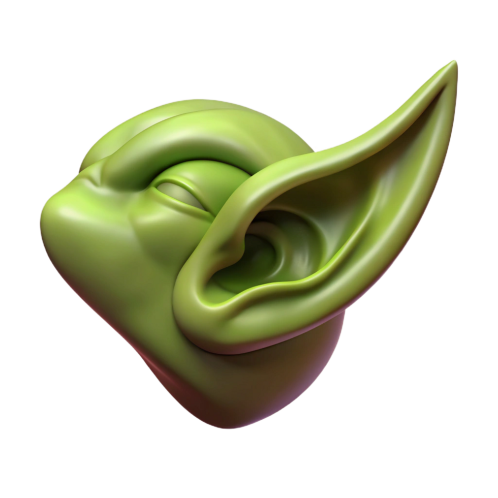 harmonious wonderful A single, detailed illustration of a goblin ear. NO BACKGROUND with Transparent Background. sharp png