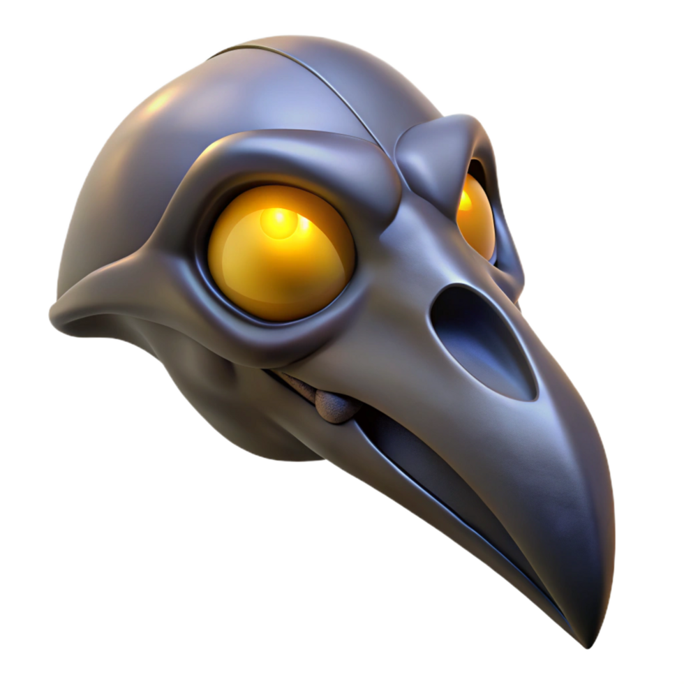 energetic sumptuous A single, realistic raven skull with glowing eye sockets. NO BACKGROUND with Transparent Background. studio quality png
