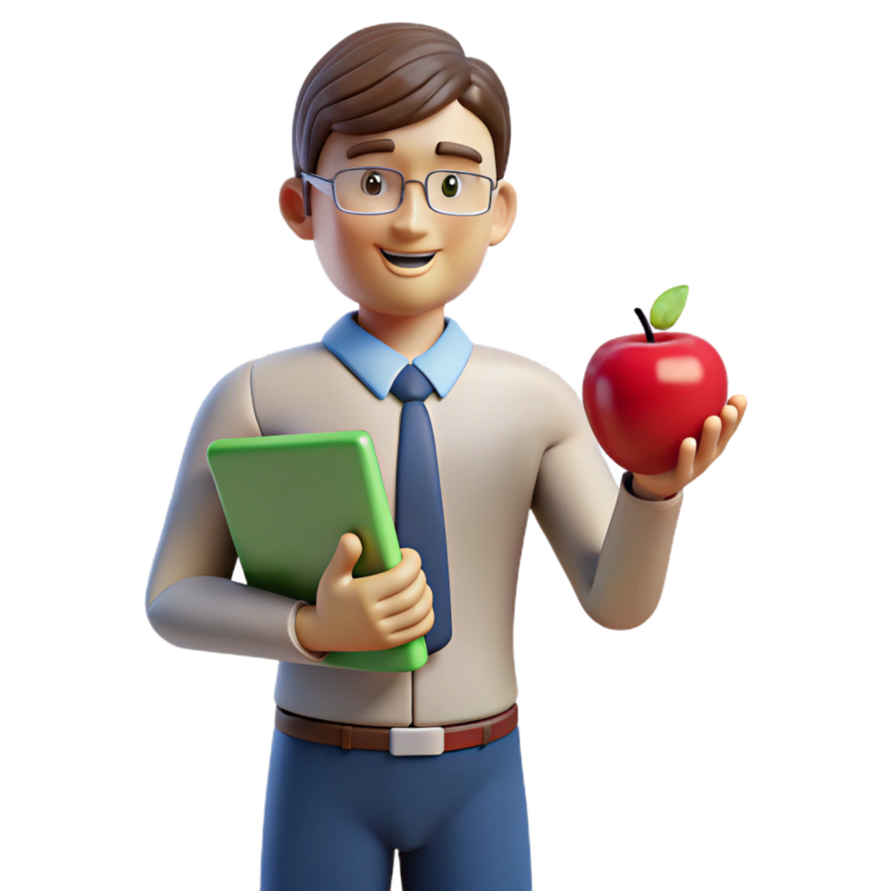 iconic surreal Teacher holding an apple NO BACKGROUND with Transparent Background. flawless png