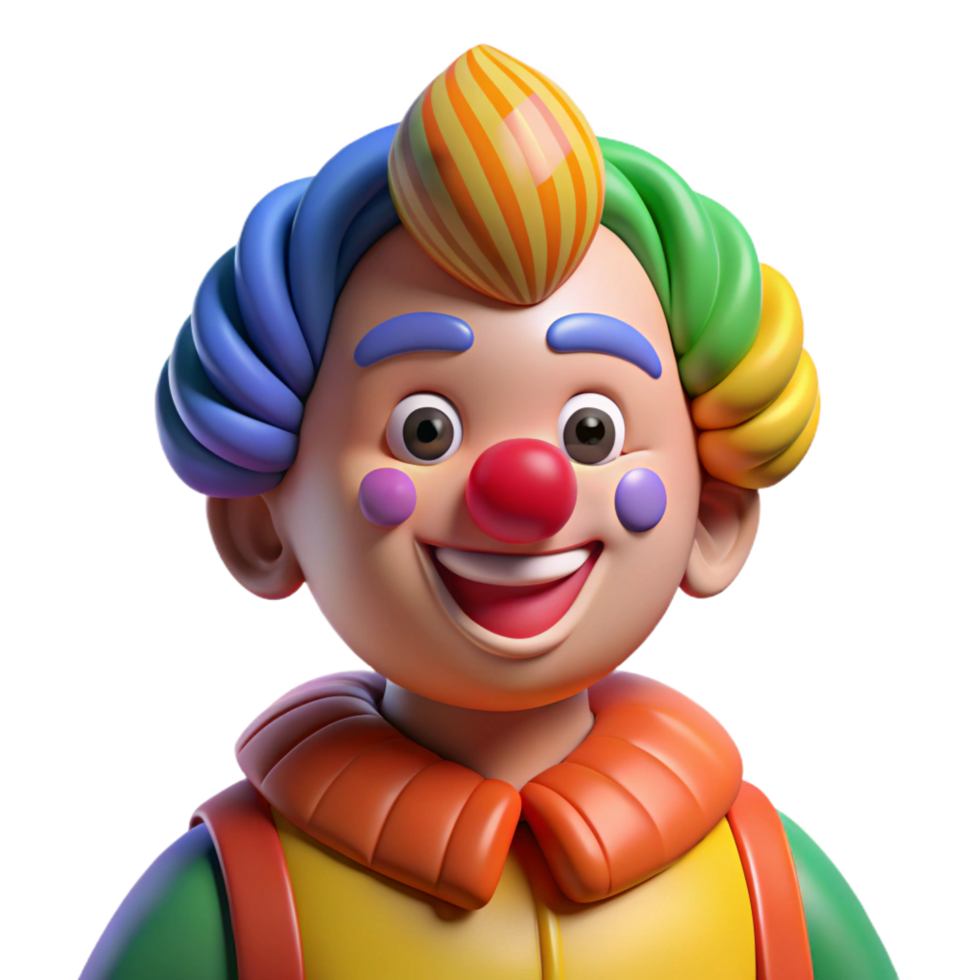 exemplary contemporary Clown with colorful makeup NO BACKGROUND with Transparent Background. handcrafted png