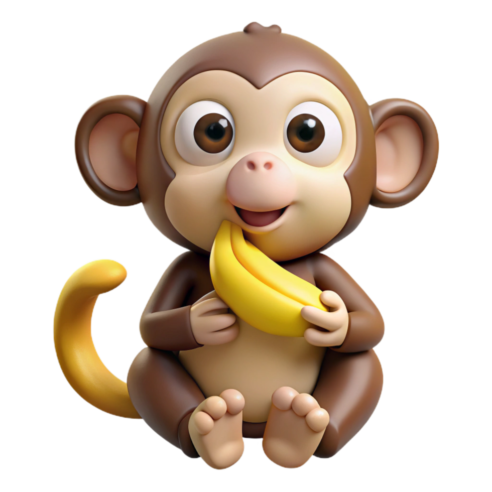 ethereal captivating Monkey eating a banana NO BACKGROUND with Transparent Background. handcrafted png