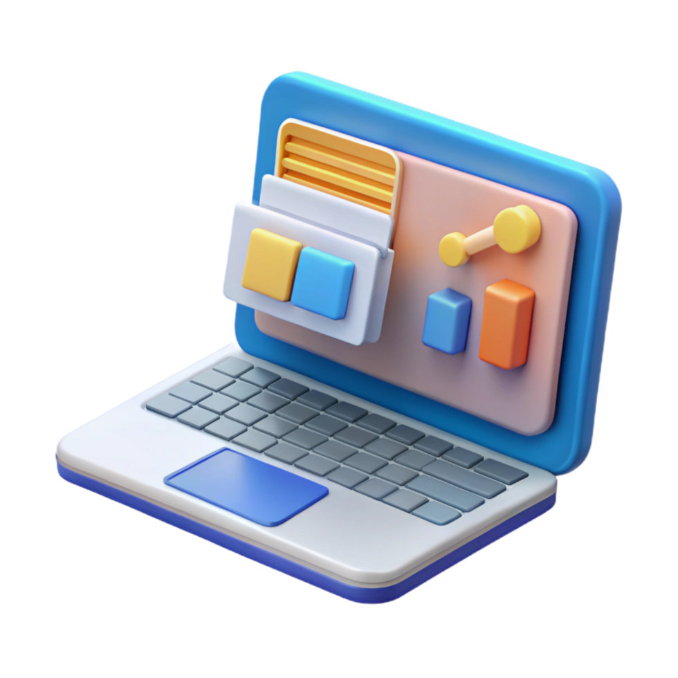 energetic hypnotic Laptop with project management software open NO BACKGROUND with Transparent Background. elite png