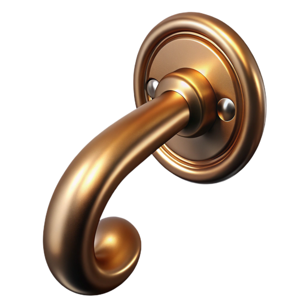 elegant dynamic industrial Door handle, brass, NO BACKGROUND with Transparent Background. premium png