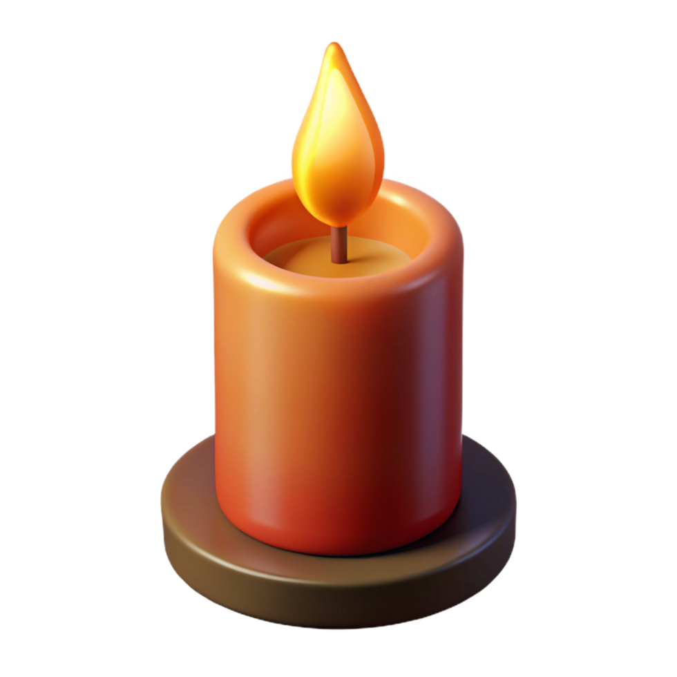 fascinating rustic A single, burning candle, emitting a flickering flame. NO BACKGROUND with Transparent Background. sharp png