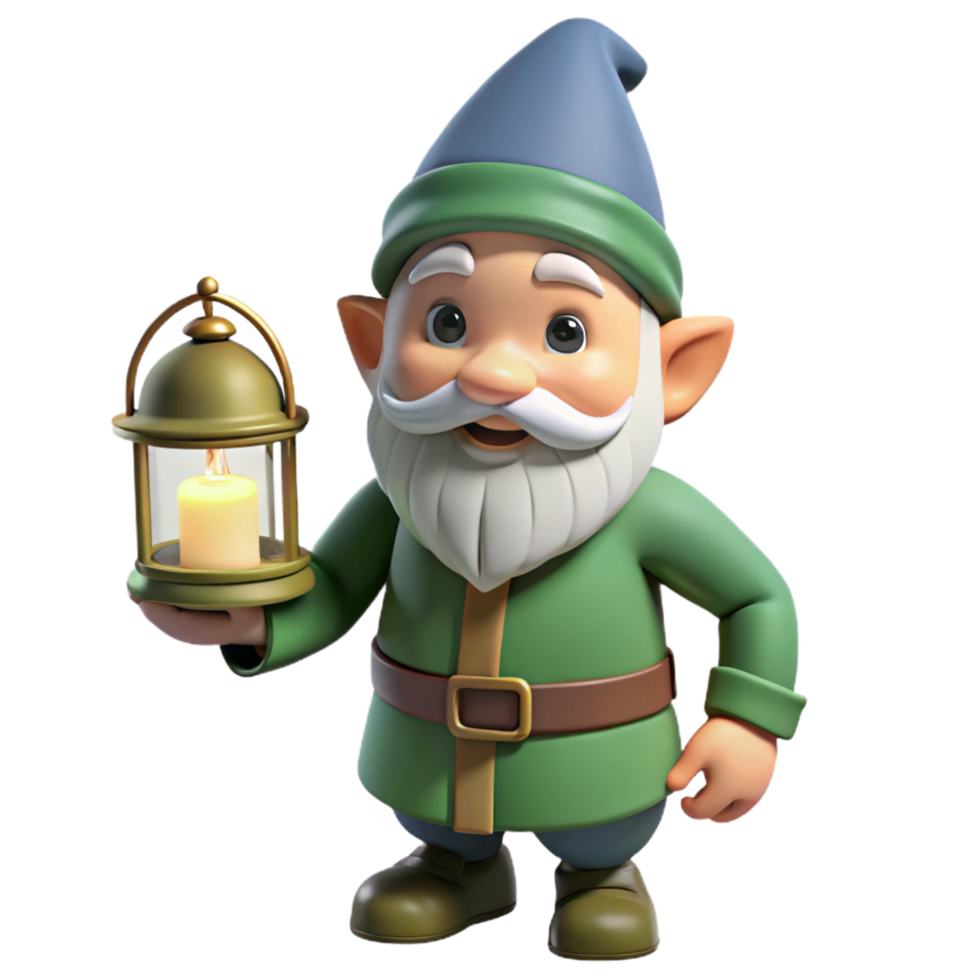 enchanting retro A friendly gnome, holding a lantern. NO BACKGROUND with Transparent Background. genuine png