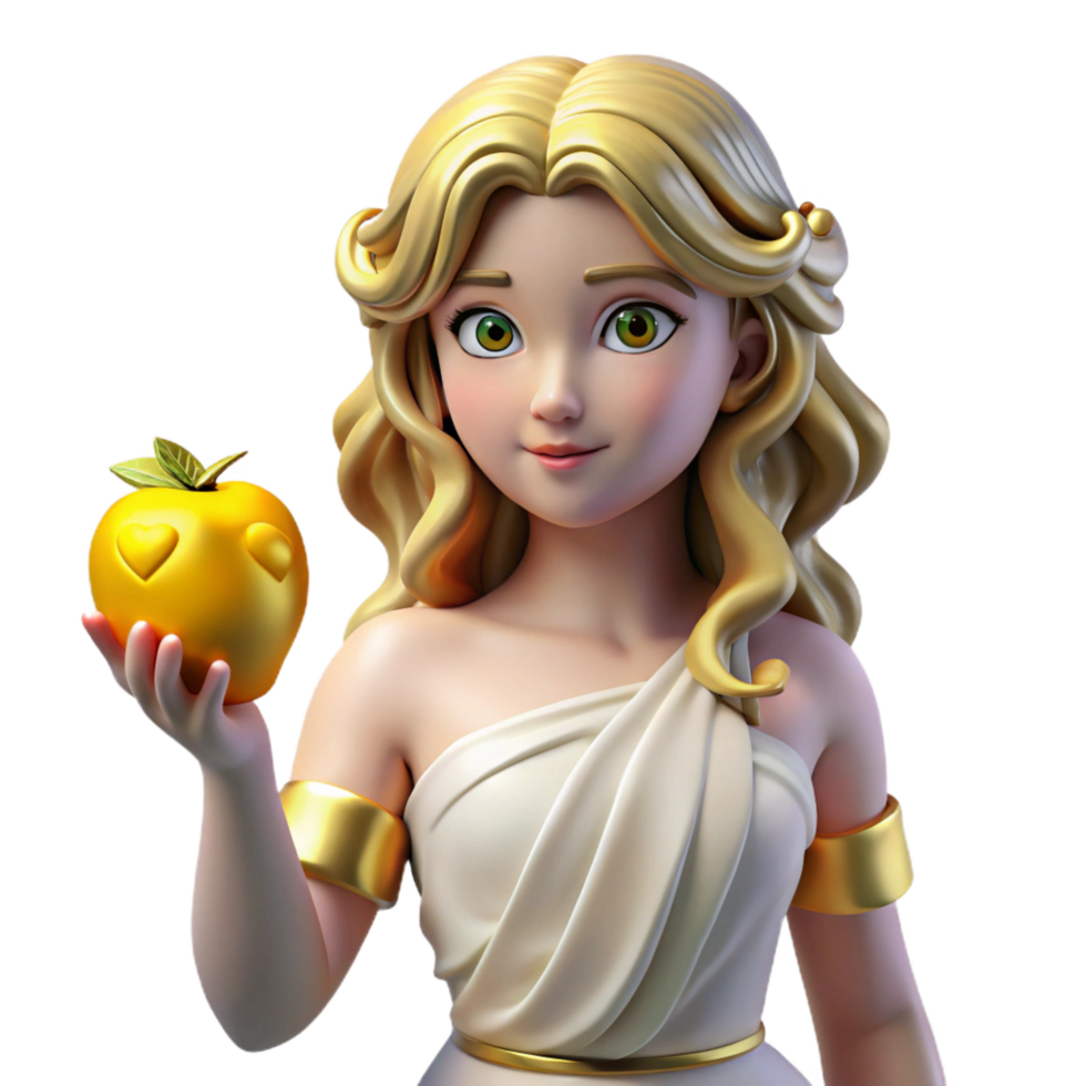 glorious rustic Aphrodite, Goddess of Love and Beauty, holding a golden apple NO BACKGROUND with Transparent Background. luxury png