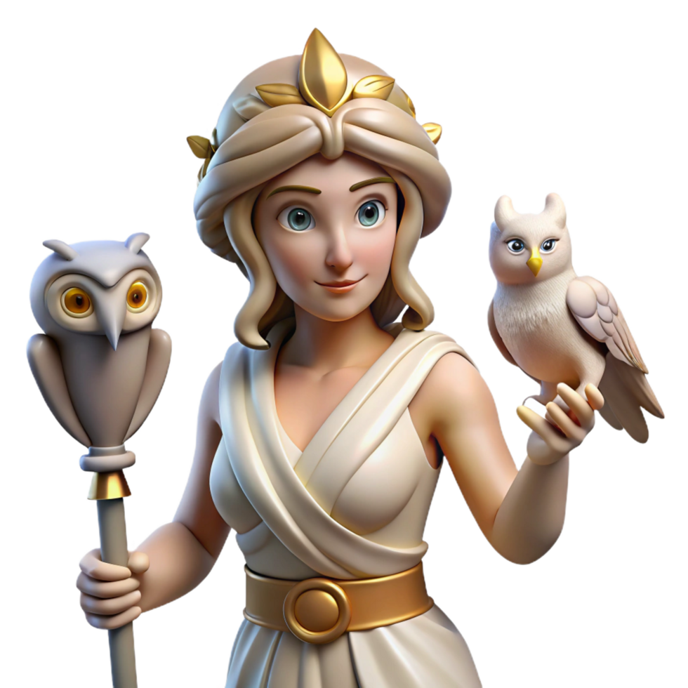 hypnotic traditional Athena, Goddess of Wisdom, with an owl NO BACKGROUND with Transparent Background. elite png