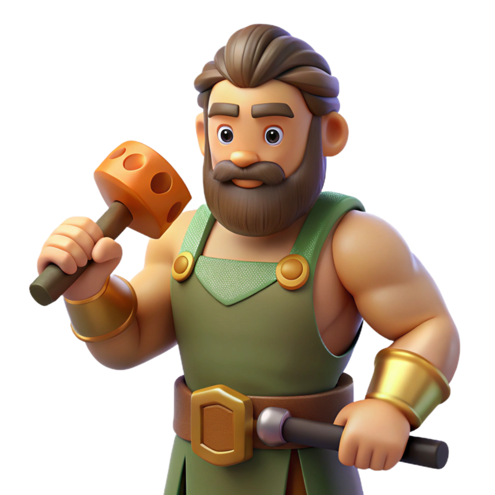 enchanting notable Hephaestus, God of the Forge, with a hammer NO BACKGROUND with Transparent Background. png
