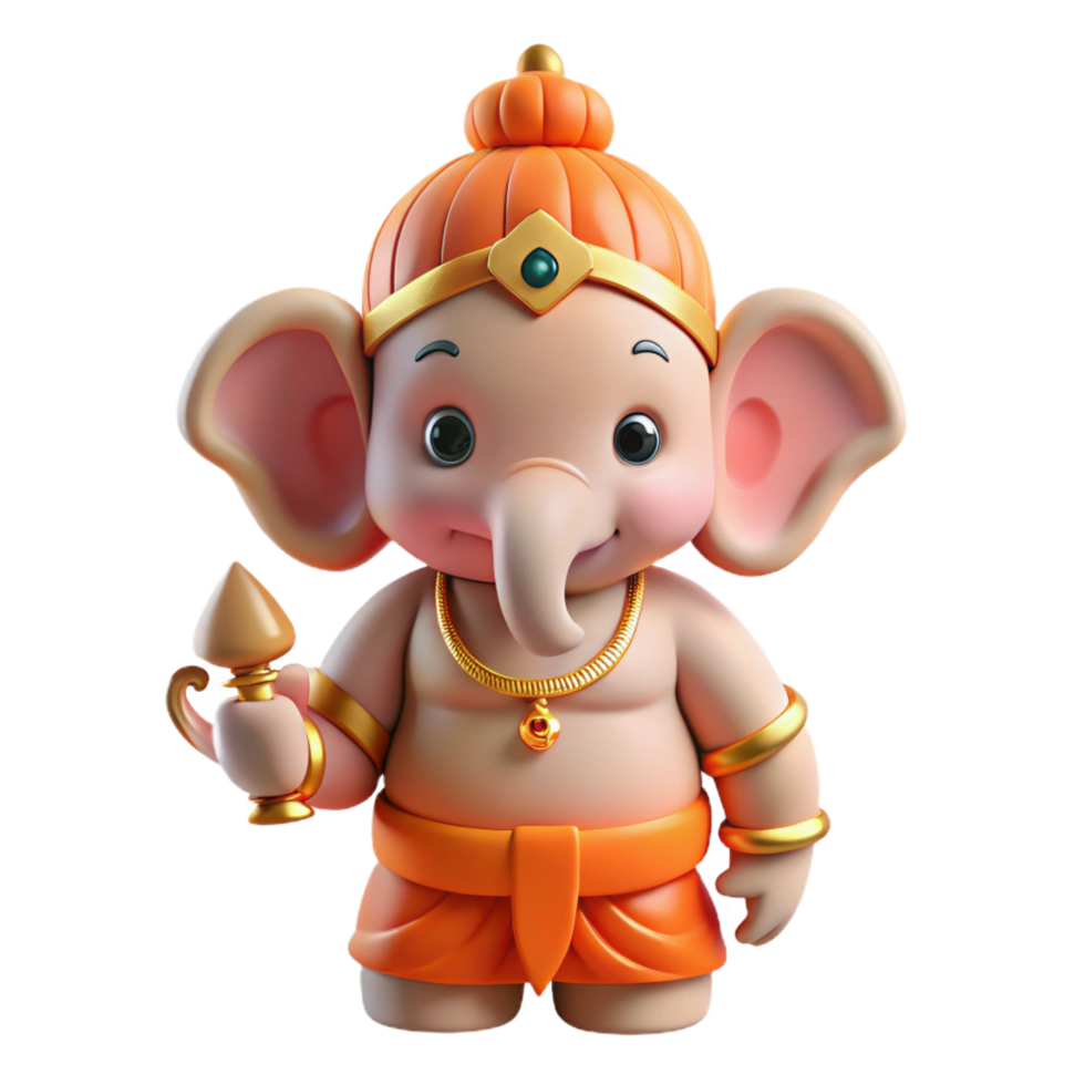 exemplary traditional Ganesha, Hindu god of wisdom and success with an elephant head NO BACKGROUND with Transparent Background. masterfully captured png