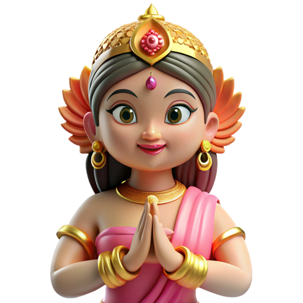 dramatic stunning Lakshmi, Hindu goddess of wealth and prosperity NO BACKGROUND with Transparent Background. artisan png