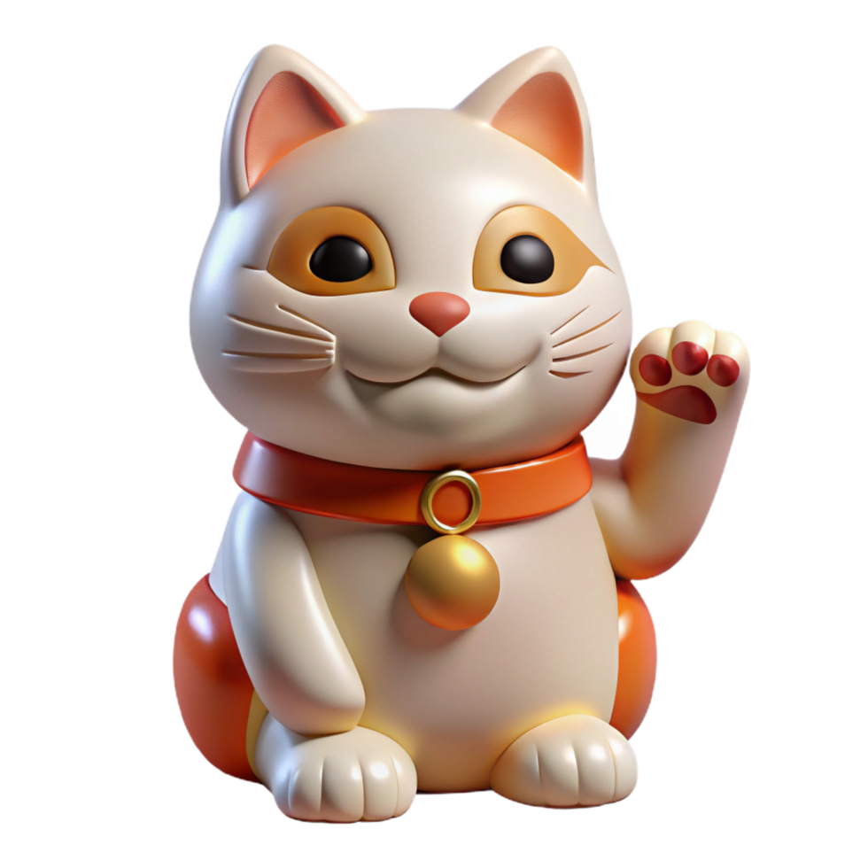 gorgeous exceptional Maneki-neko, Japanese beckoning cat figurine NO BACKGROUND with Transparent Background. png