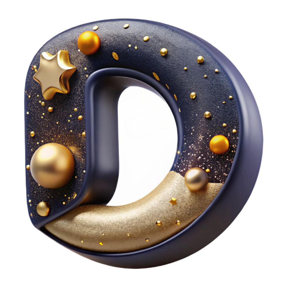 vibrant creative Decorative Letter D Cutout Gold Gradient Effect high quality png