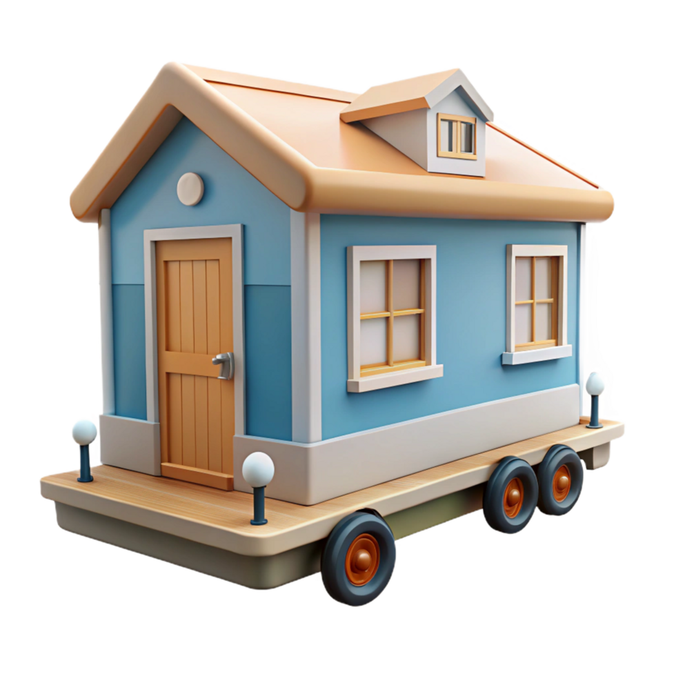 exquisite elegant Tiny house on wheels, NO BACKGROUND with Transparent Background. refined png