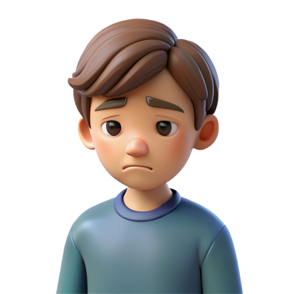 fascinating iconic Sad teenager, looking down, melancholic, NO BACKGROUND with Transparent Background. png