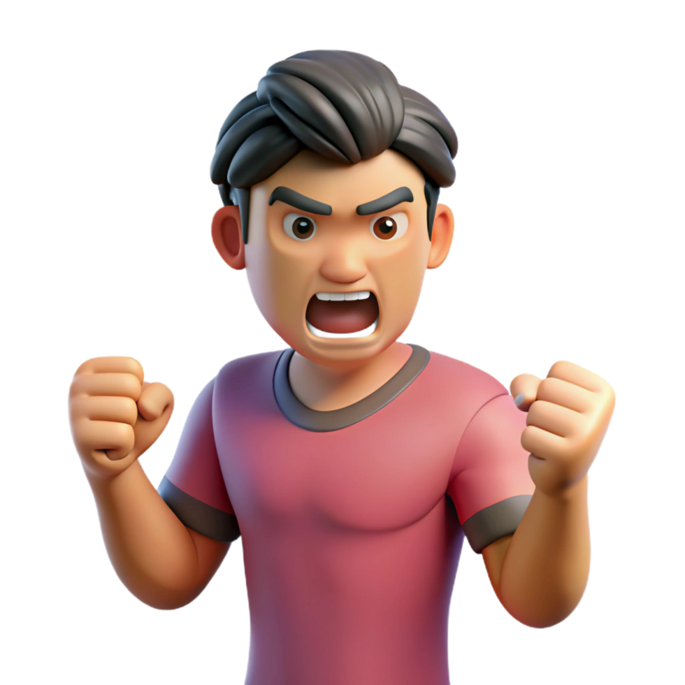 inspired surreal Angry man, clenched fists, furious expression, NO BACKGROUND with Transparent Background. precision png