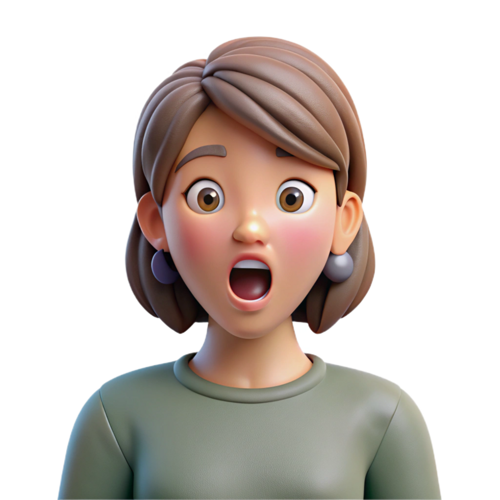 exquisite retro Surprised woman, eyes wide open, shocked expression, NO BACKGROUND with Transparent Background. 8K png