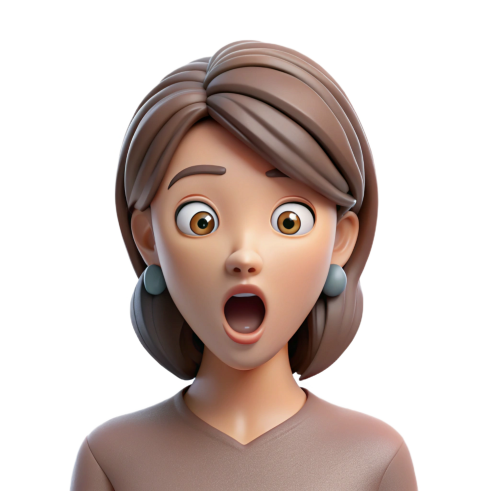 iconic impressionist Surprised woman, eyes wide open, shocked expression, NO BACKGROUND with Transparent Background. detailed png