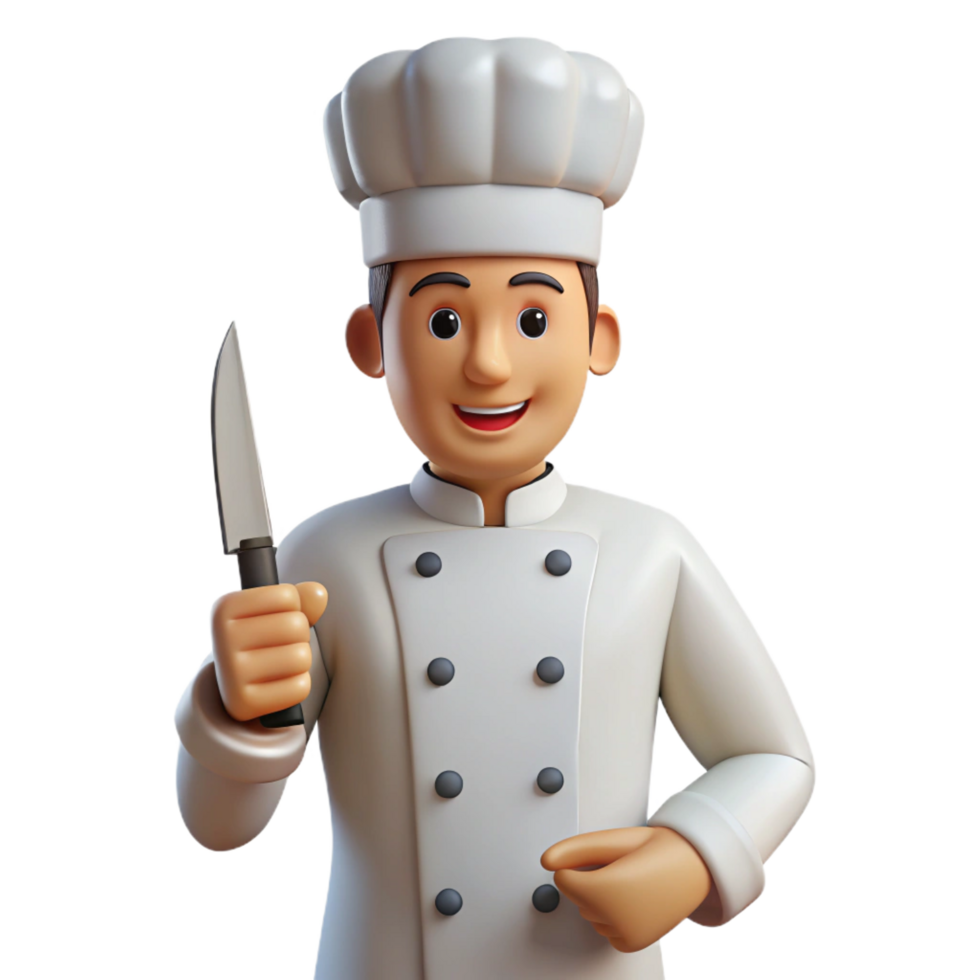 nostalgic enchanting Chef, white uniform, holding knife, NO BACKGROUND with Transparent Background. expertly shot png