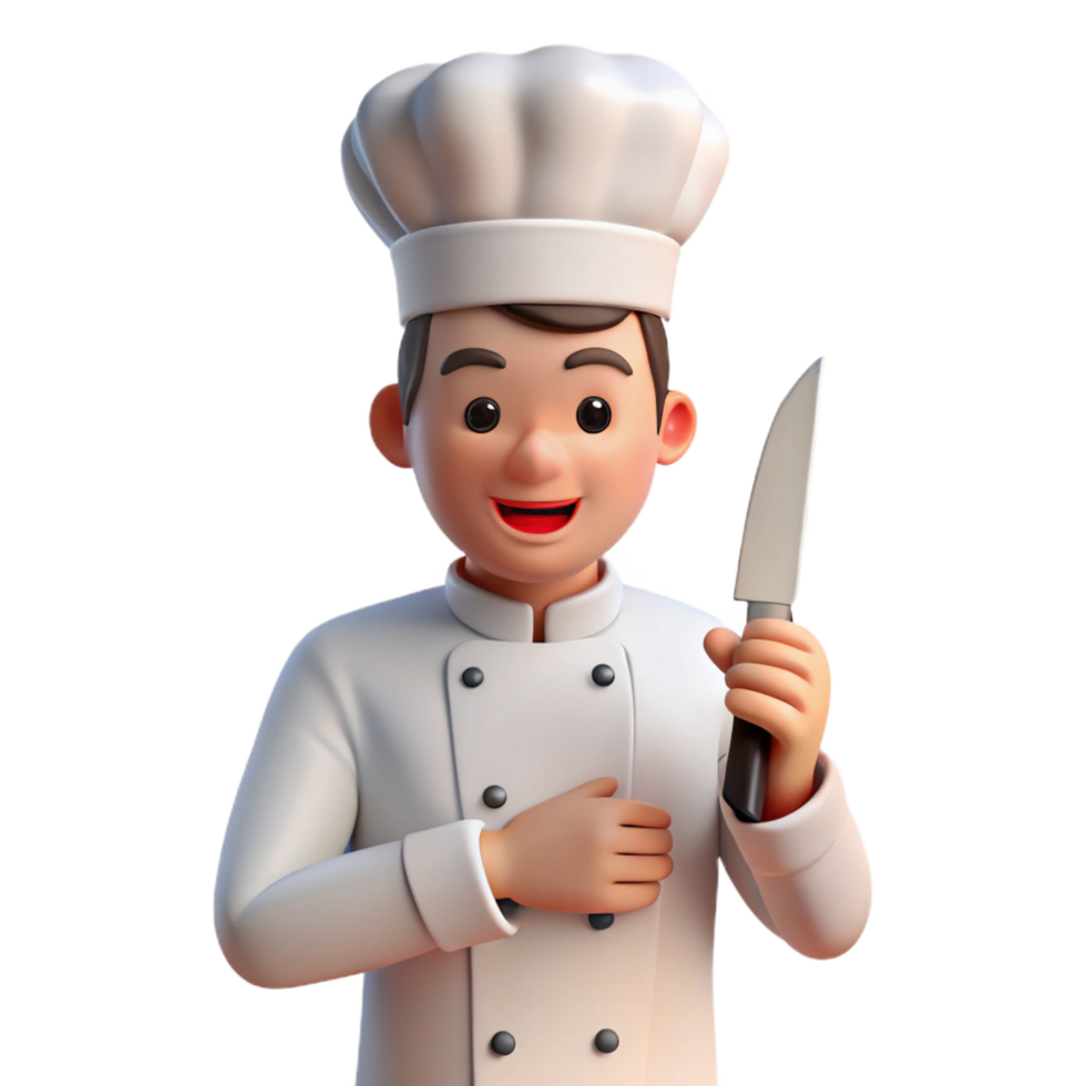 spectacular baroque Chef, white uniform, holding knife, NO BACKGROUND with Transparent Background. premium png
