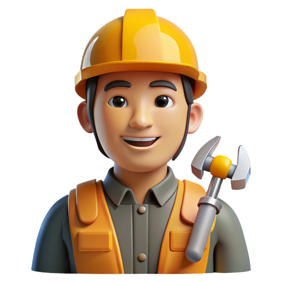 whimsical sumptuous Construction worker, hard hat, tools, NO BACKGROUND with Transparent Background. masterfully captured png