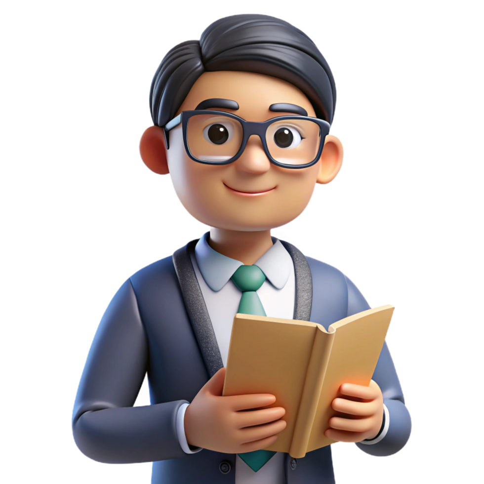enchanting tranquil gothic Teacher, glasses, holding book, NO BACKGROUND with Transparent Background. original png