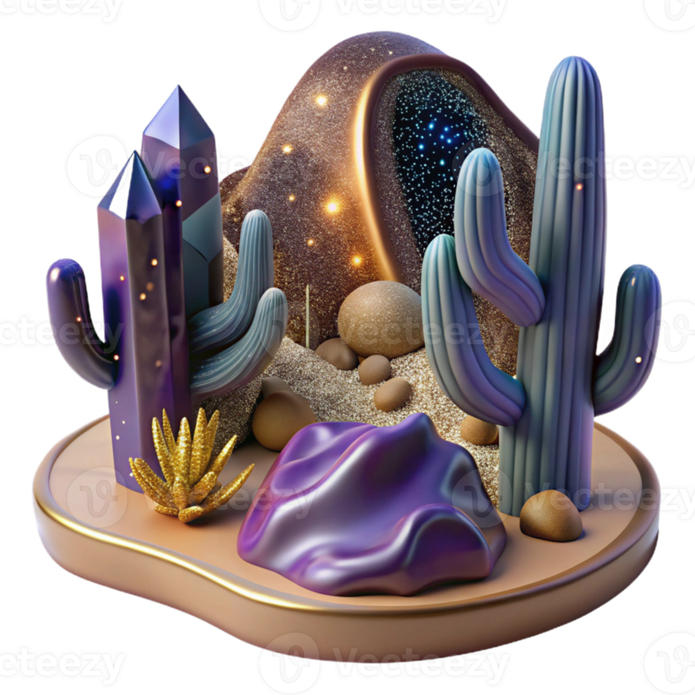 vibrant rustic Desert Landscape with Cactus Shadows Cutout png