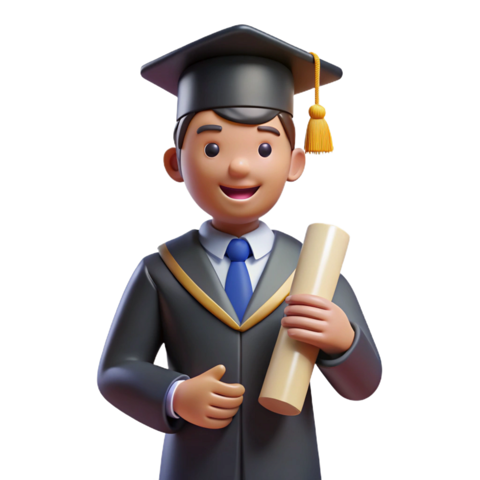 energetic glorious Graduate, cap and gown, diploma, NO BACKGROUND with Transparent Background. exclusive png