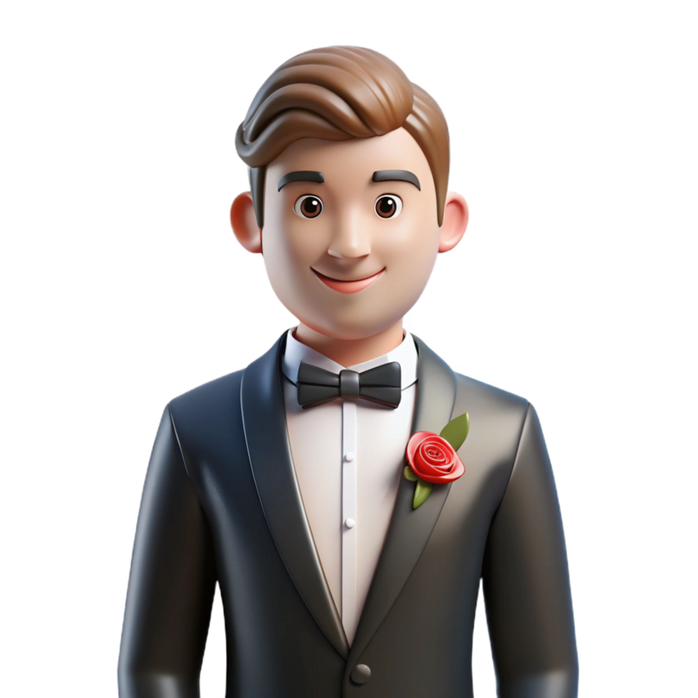 exceptional minimalist Groom, tuxedo, boutonniere, NO BACKGROUND with Transparent Background. 8K png