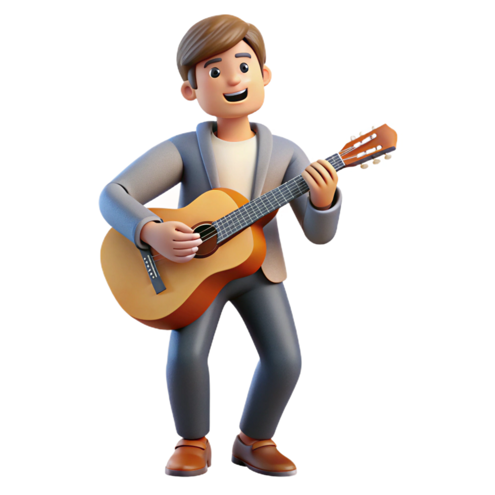 radiant joyful nordic Musician, guitar, singing, NO BACKGROUND with Transparent Background. 8K png