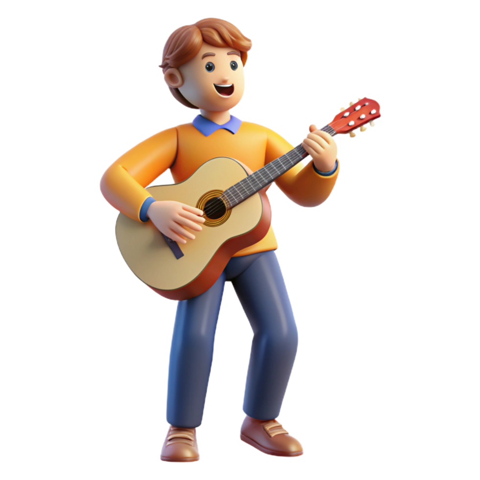 passionate striking Musician, guitar, singing, NO BACKGROUND with Transparent Background. genuine png