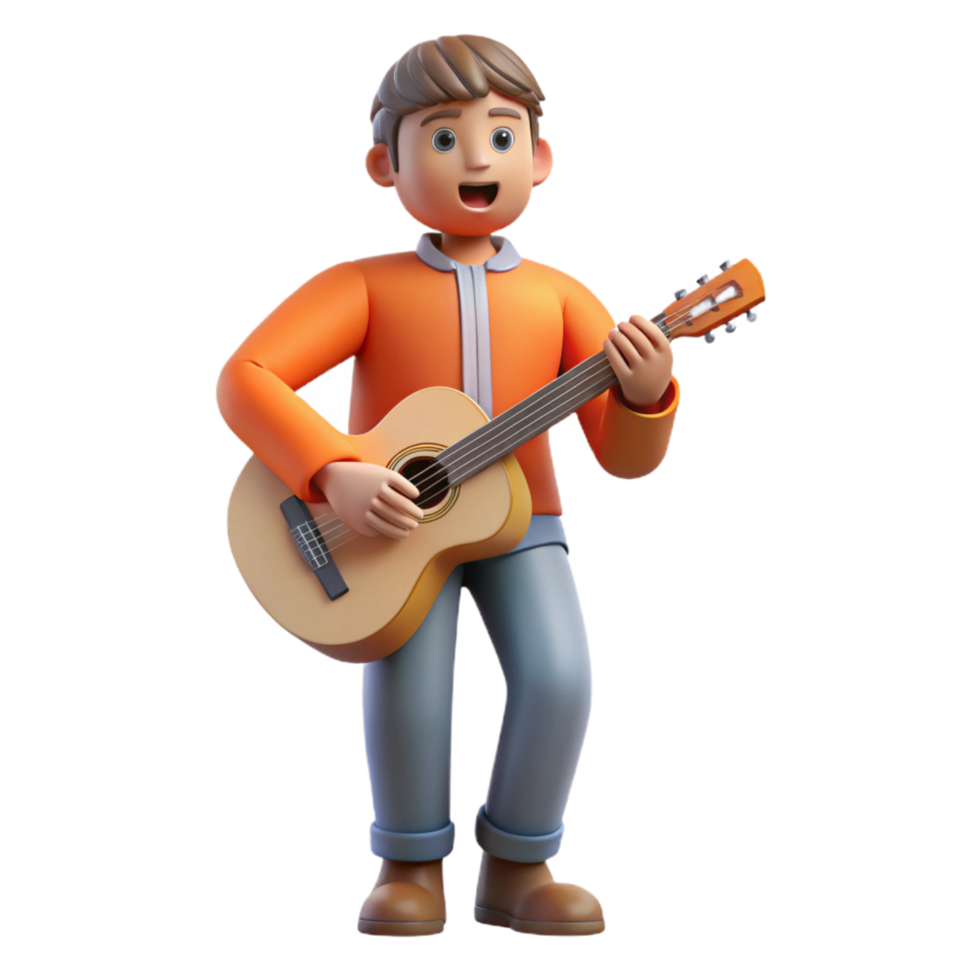whimsical elegant Musician, guitar, singing, NO BACKGROUND with Transparent Background. professional png