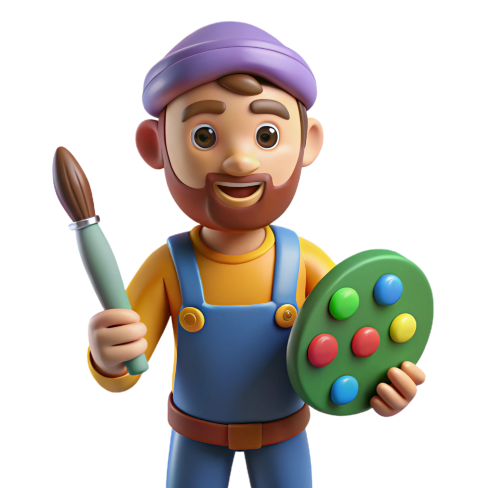 standout avant-garde Artist, paintbrush, palette, NO BACKGROUND with Transparent Background. fine detail png
