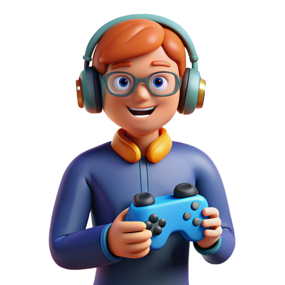 spectacular reflective impressionist Gamer, headphones, controller, NO BACKGROUND with Transparent Background. artisan png