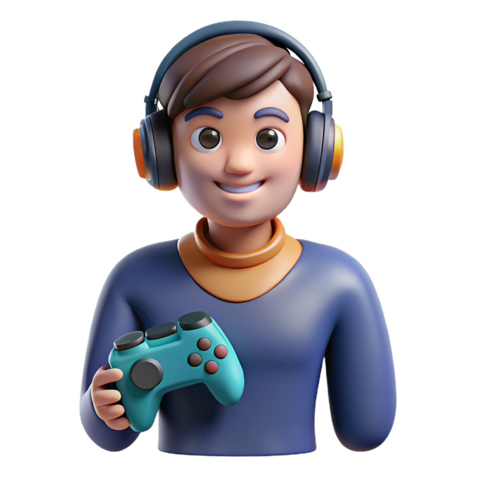 elegant exemplary Gamer, headphones, controller, NO BACKGROUND with Transparent Background. png