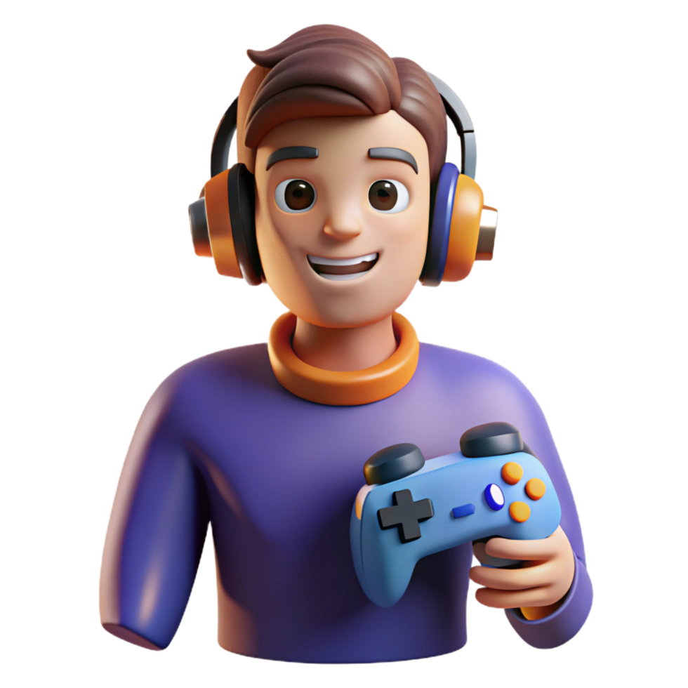 unparalleled modern Gamer, headphones, controller, NO BACKGROUND with Transparent Background. museum quality png