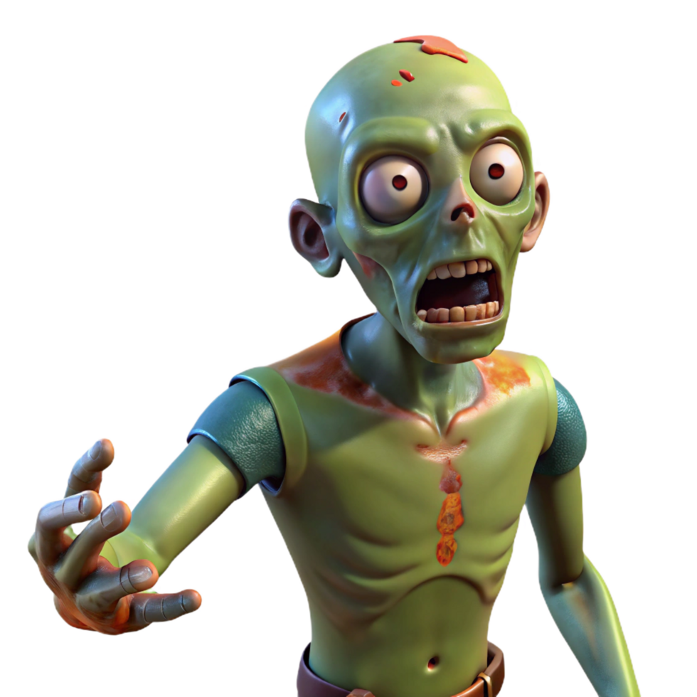 immaculate joyful surreal Zombie, undead, decaying, NO BACKGROUND with Transparent Background. professional png