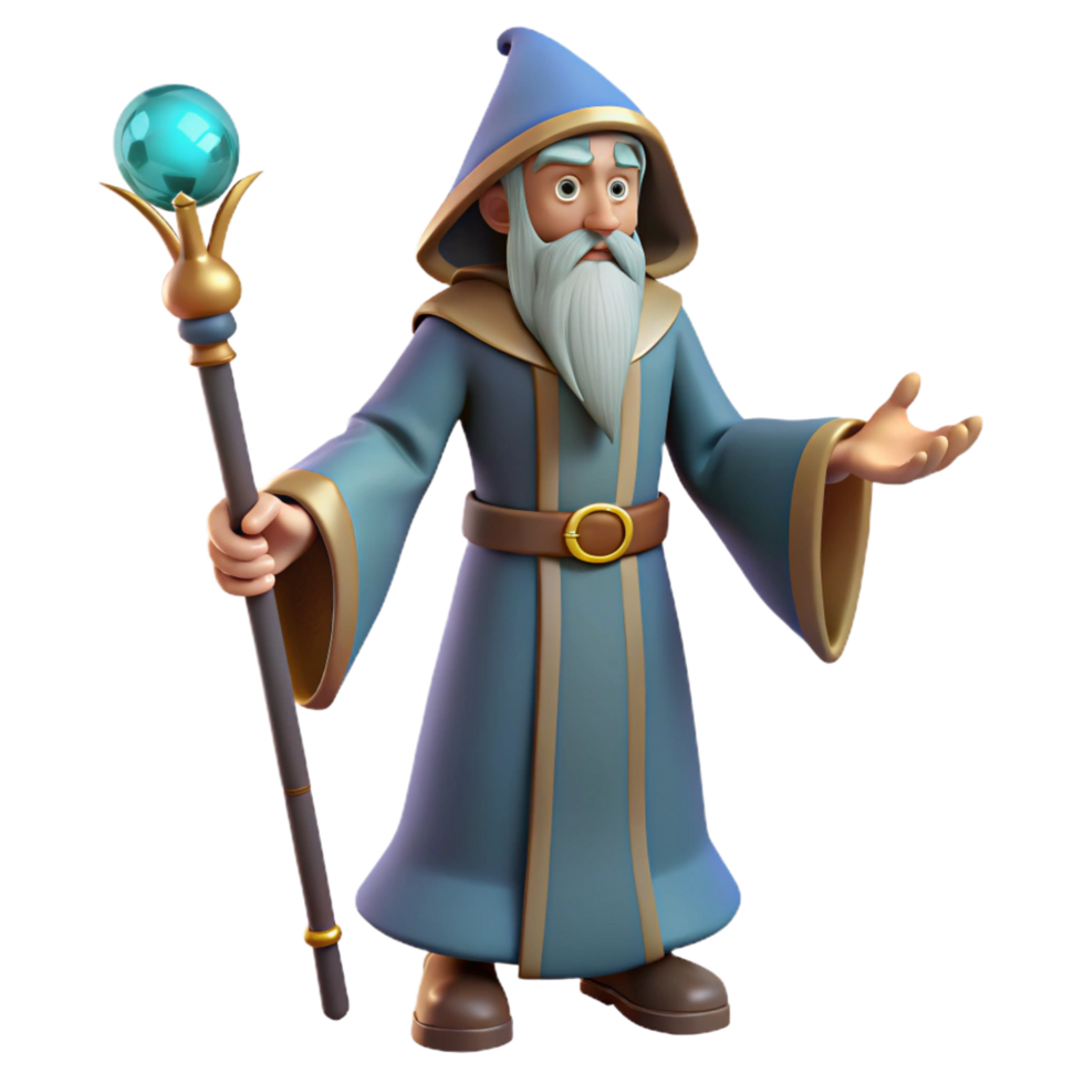 inspired victorian Wizard, robe, staff, NO BACKGROUND with Transparent Background. professional png