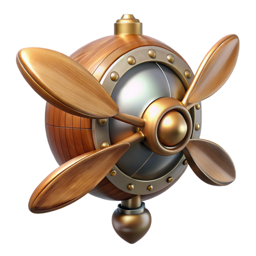 extraordinary standout Steampunk airship propeller made of polished wood and copper. NO BACKGROUND with Transparent Background. png