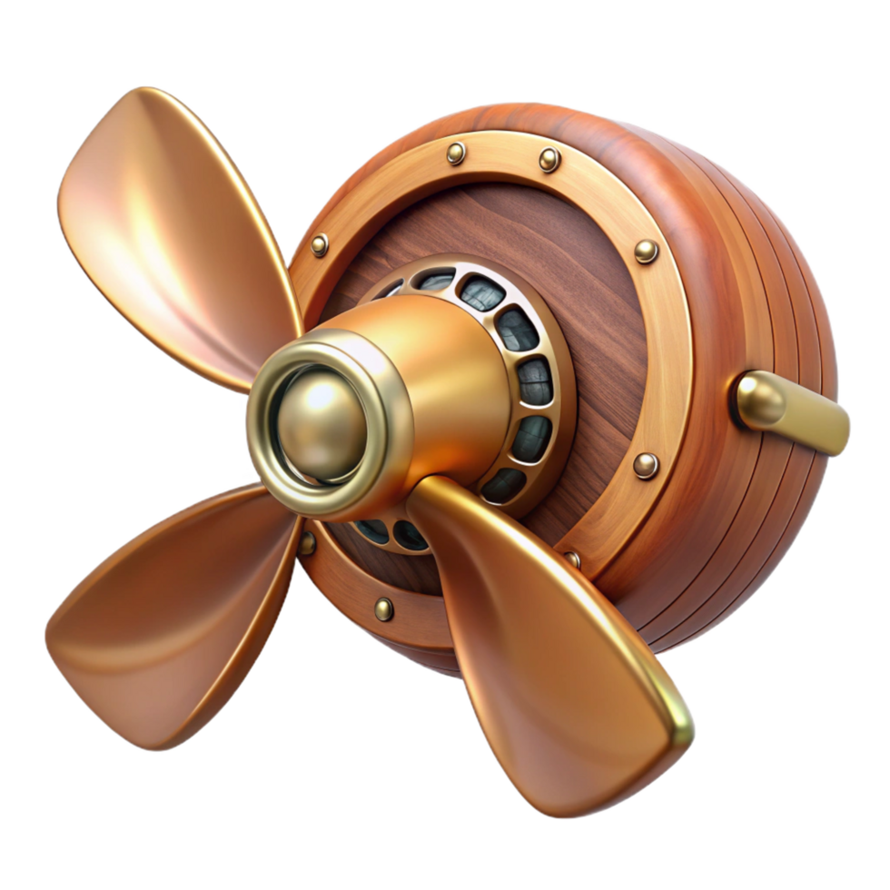 sumptuous mysterious industrial Steampunk airship propeller made of polished wood and copper. NO BACKGROUND with Transparent Background. masterfully captured png