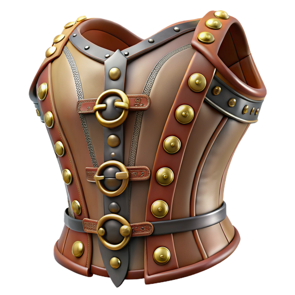 notable rustic Steampunk corset with leather buckles and metallic rivets. NO BACKGROUND with Transparent Background. sharp png