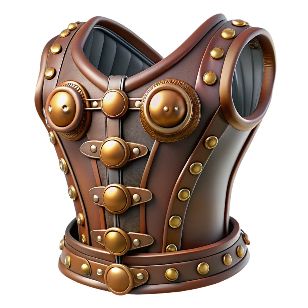 splendid coveted Steampunk corset with leather buckles and metallic rivets. NO BACKGROUND with Transparent Background. png