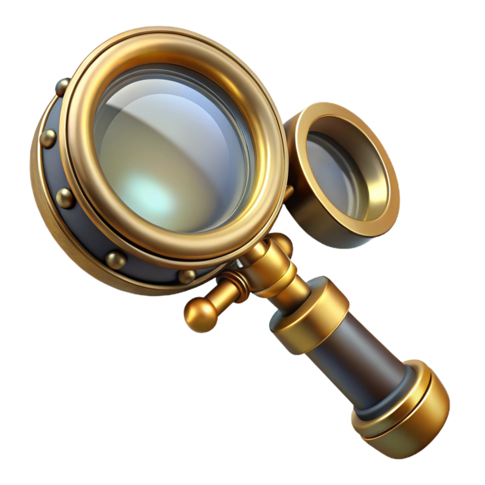 pristine dreamy elegant Steampunk monocle with a brass frame and magnifying glass. NO BACKGROUND with Transparent Background. top-tier png
