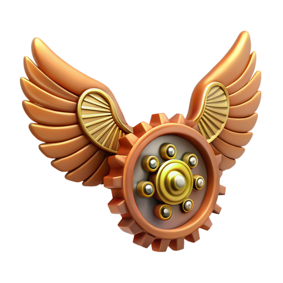 joyful hypnotic Steampunk wings made of clockwork gears and leather membranes. NO BACKGROUND with Transparent Background. sharp png
