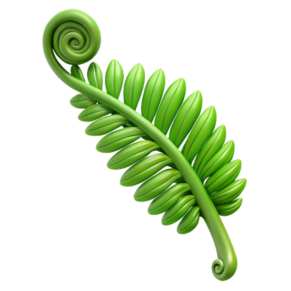 energetic radiant Single green fern frond unfurling NO BACKGROUND with Transparent Background. crisp png