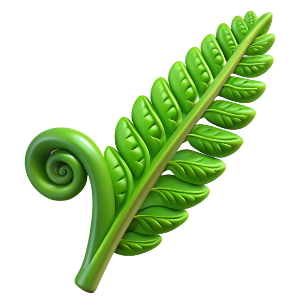 picturesque modern Green fern leaf, unfurling. NO BACKGROUND with Transparent Background. masterfully captured png