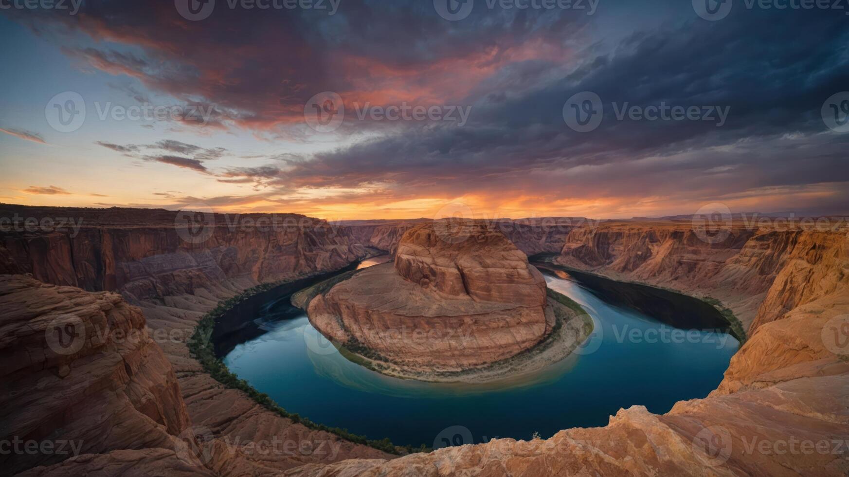 A breathtaking view of Horseshoe Bend at sunset, showcasing natural beauty and landscape. photo